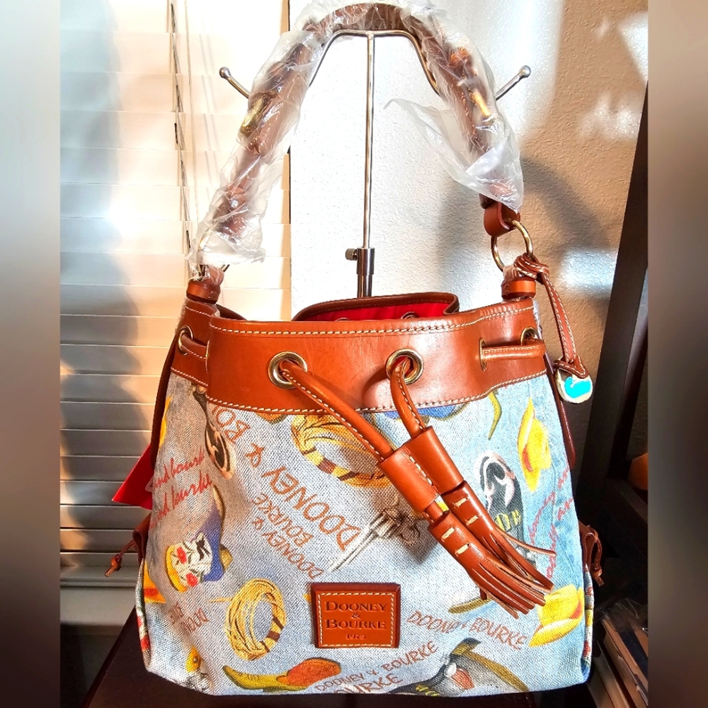 Dooney and Bourke Texas Cowboy Boots Demin Drawstring Bag NWT RARE HTF